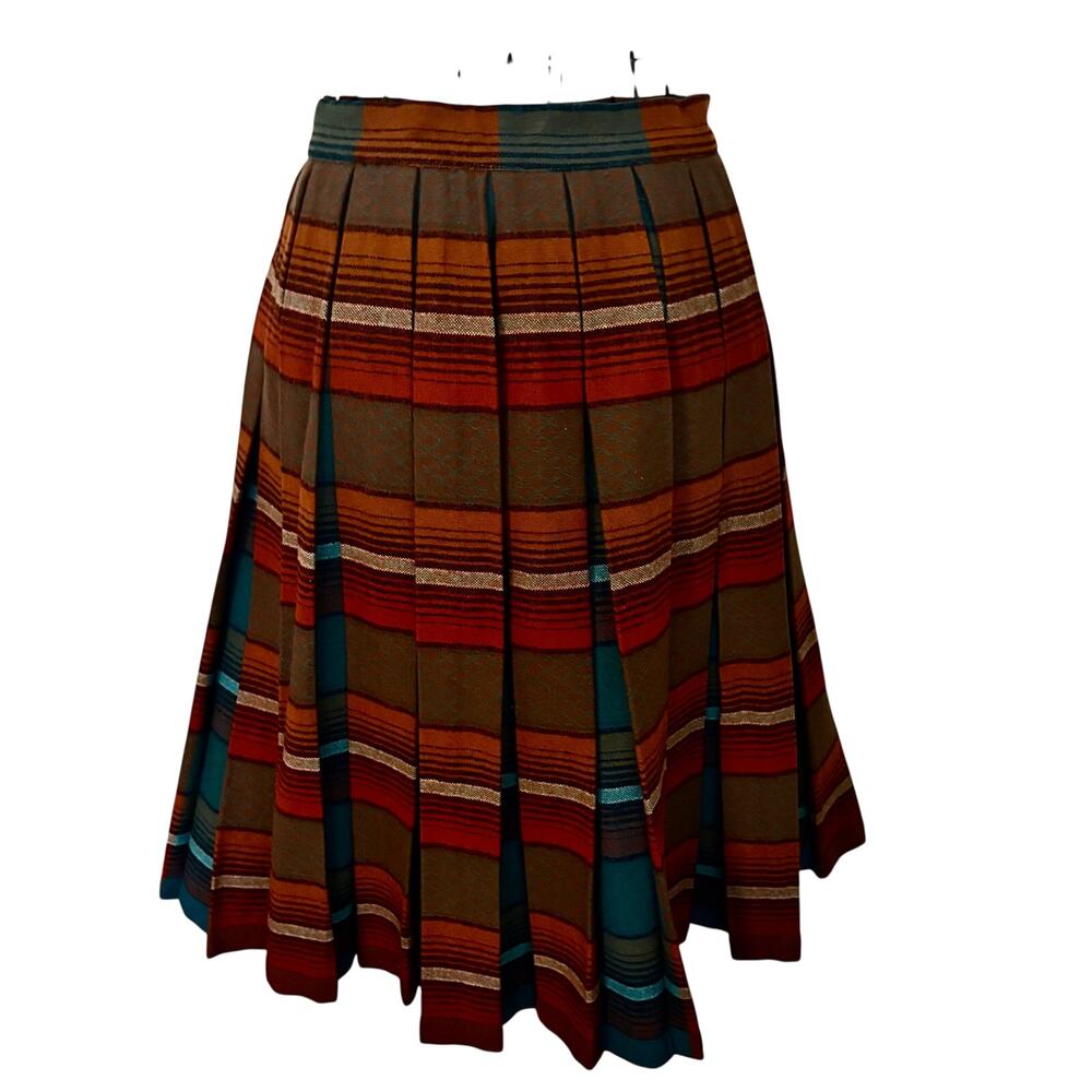 Vintage Wool Tartan Plaid Russet Teal Full Pleated Rockabilly Skirt Retro